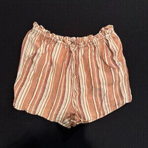 SO High Waist Striped Rose Pink / Tan & White Drawstring Shorts Juniors Size XS